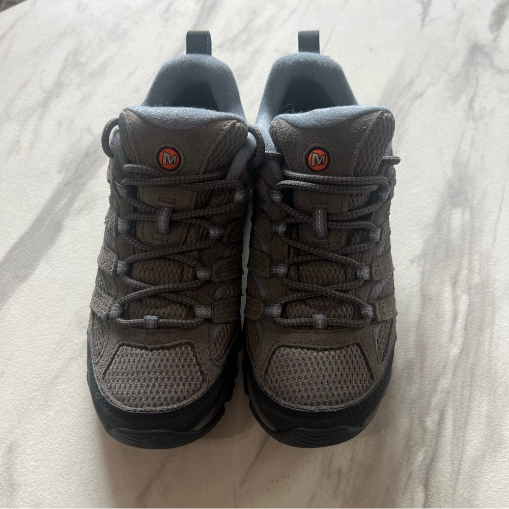 Merrell MOAB Womens Size 7W Waterproof Hiking Shoes Granite Grey Blue Vibram